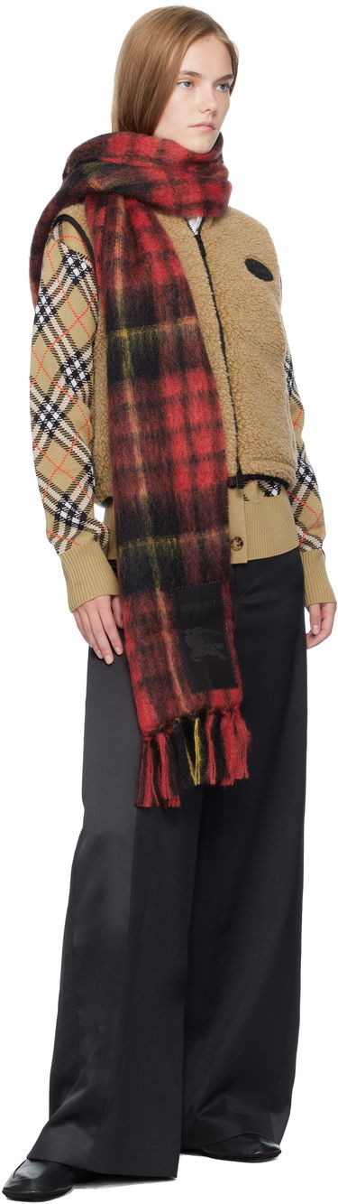 Šál Burberry Burberry Check Mohair and Wool Scarf Červená | 8114096, 1