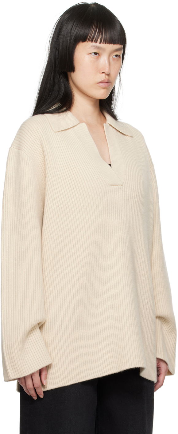 Sveter TOTEME TOTEME Ribbed Polo Sweater Béžová | 234-WRTWTP034-YA0004, 1