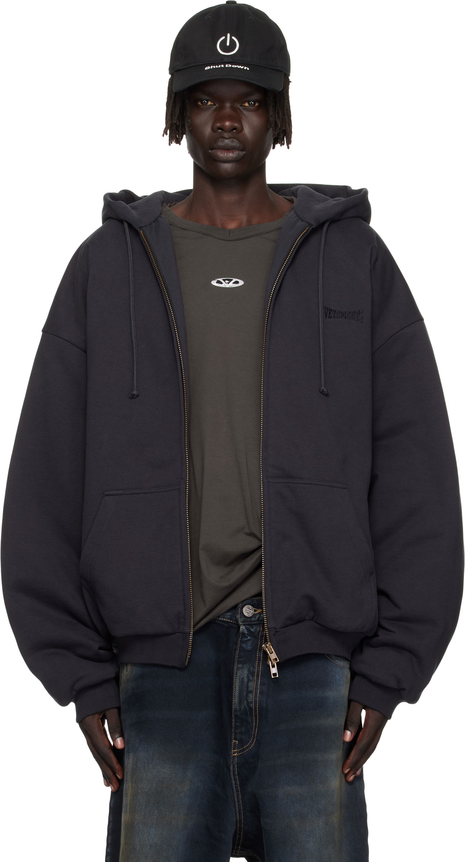 Mikina VETEMENTS VETEMENTS Puffed Oversized Zip-Up Hoodie Čierna | UH76ZU860B, 0