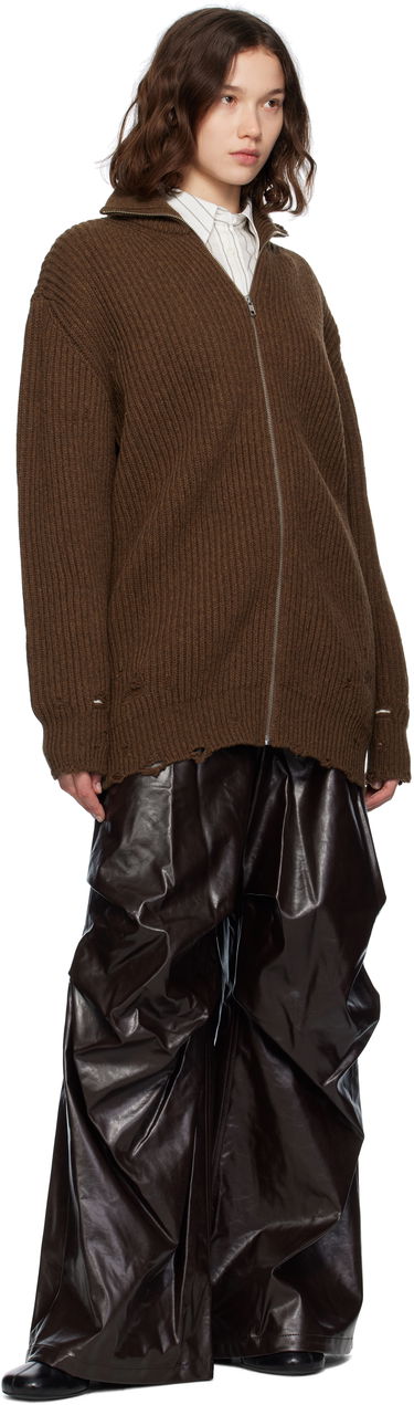 Sveter Maison Margiela MM6 Maison Margiela Ribbed Knit Zip-Up Sweater Hnedá | S52AM0322 M13138, 3