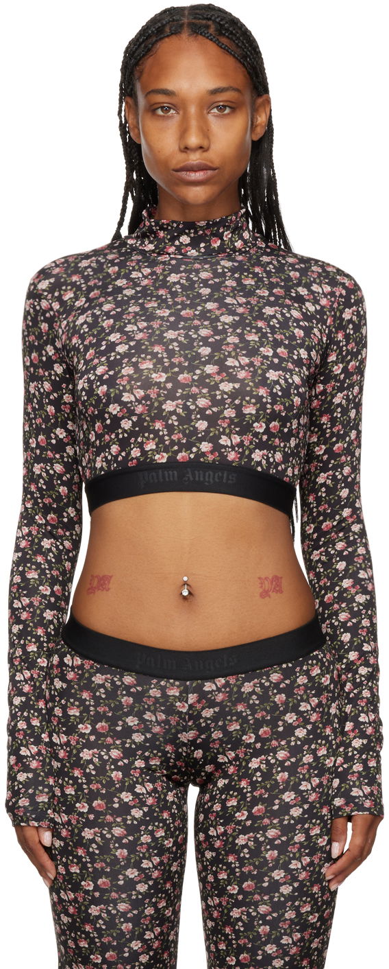 Crop Top Palm Angels Floral Print Long Sleeve Crop Top Čierna | PWAD040F22FAB0031030, 0