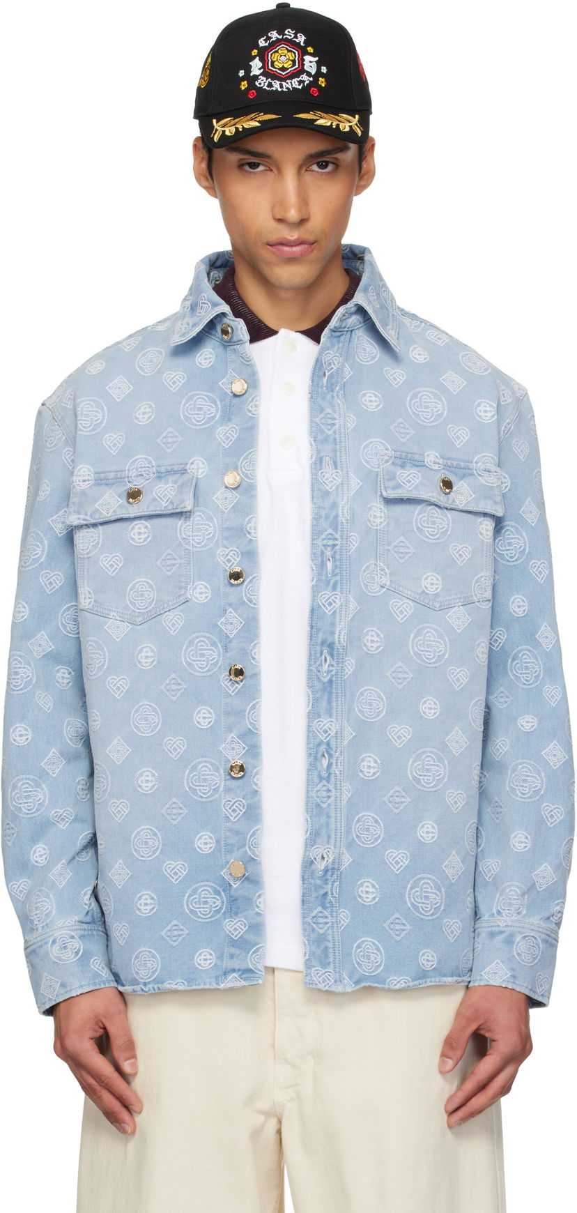 Košeľa Casablanca Casablanca Monogram Denim Shirt Modrá | M-AW25-SH-189-01