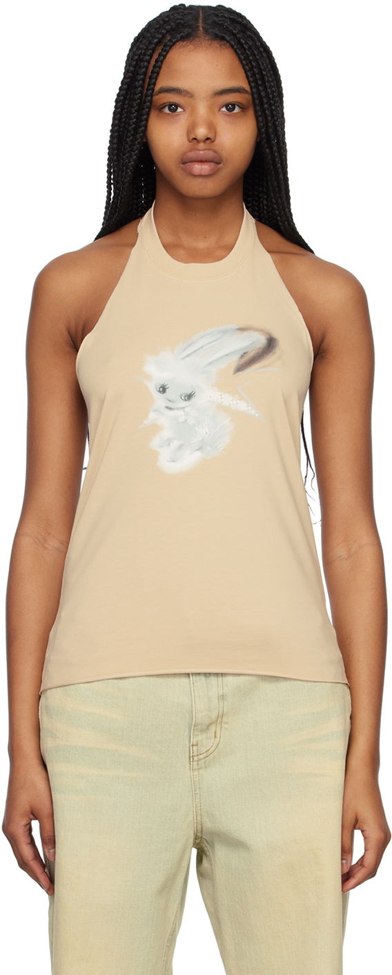 Tielko We11done We11done Women's Halter Neck Graphic Tank Top Béžová | WD-TT1-23-738-W-BG, 0