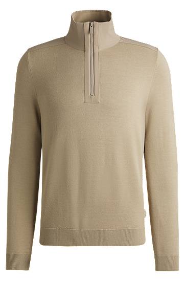 Sveter BOSS Softshell Trim Zip-Neck Sweater Béžová | 50531159, 0