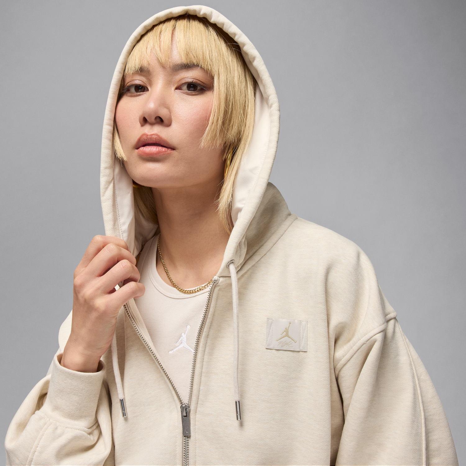 Mikina Jordan Jordan Flight Fleece Cropped Satin-Lined Hoodie Béžová | IB9863-104, 1