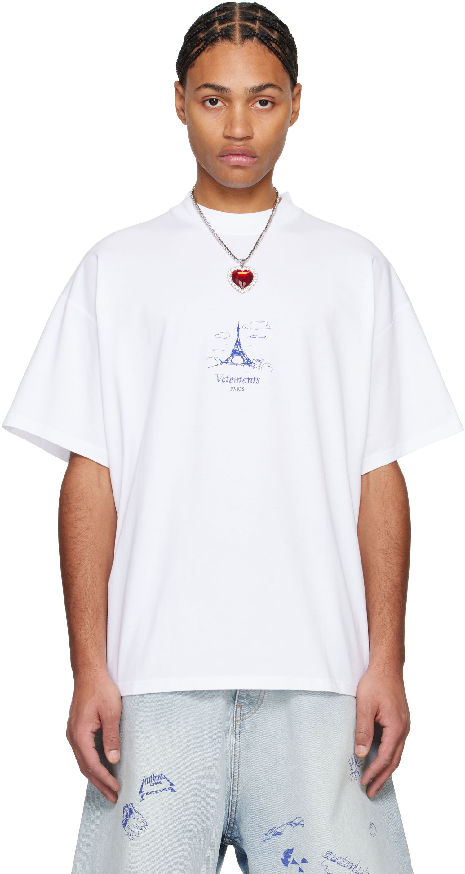 Tričko VETEMENTS Scribbled Paris Print T-Shirt Biela | UA66TR705W, 0
