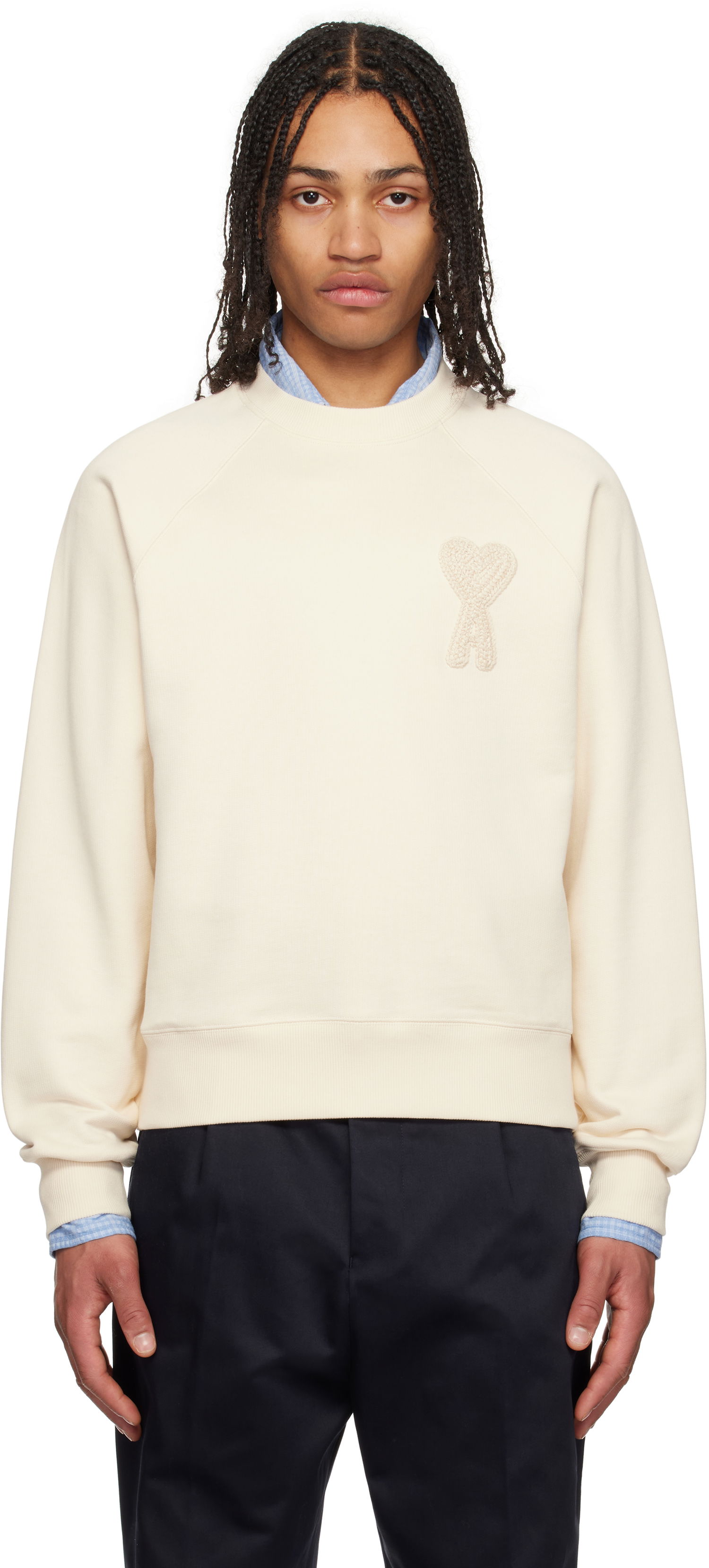 Sveter AMI AMI Paris Cotton Ami de Coeur Patch Sweatshirt Béžová | USW055.747, 0