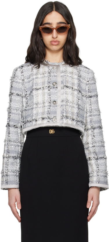 Bunda Dolce & Gabbana Dolce&Gabbana Short Check Lurex Raschel Tweed Jacket Šedá | F27DQT FQZAE, 0