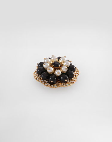 Spona Dolce & Gabbana Dolce & Gabbana Gold Tone Floral Brooch with Black and White Beads Čierna | WPR1I2W1111ZOO00, 2