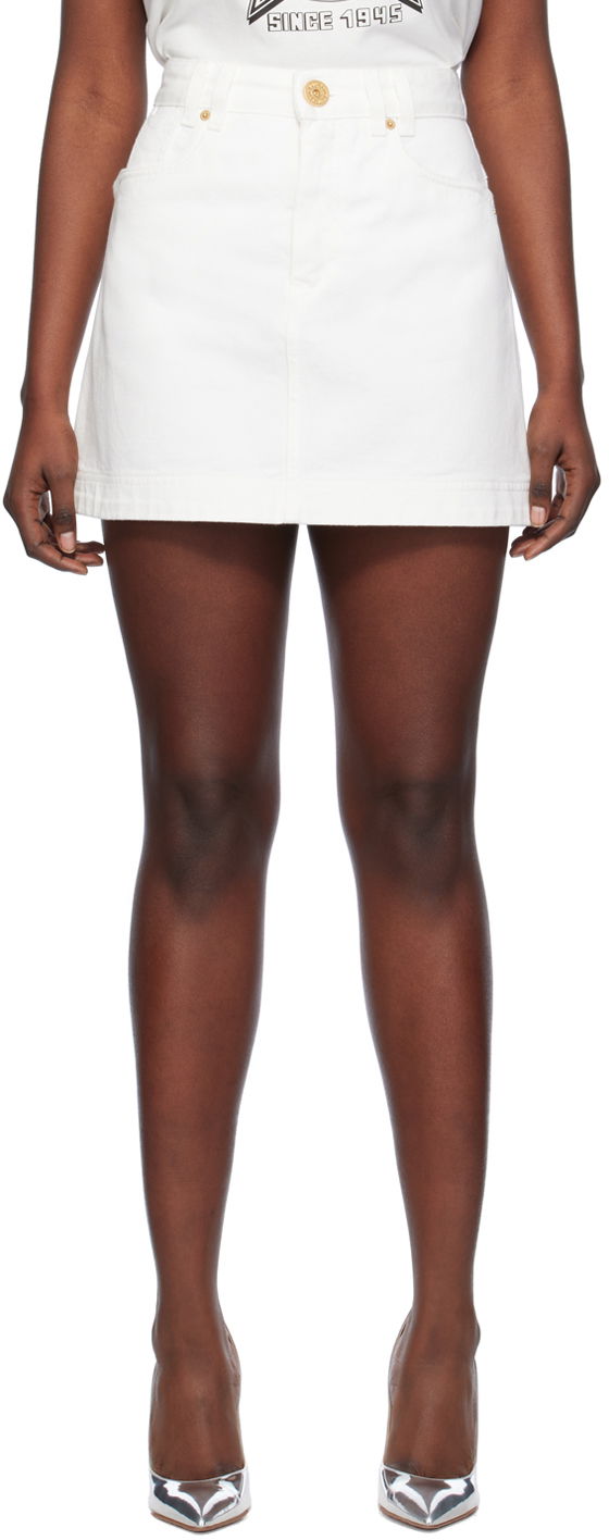 Sukňa Balmain Embroidered Denim Miniskirt Biela | CF1LA400DB69, 0