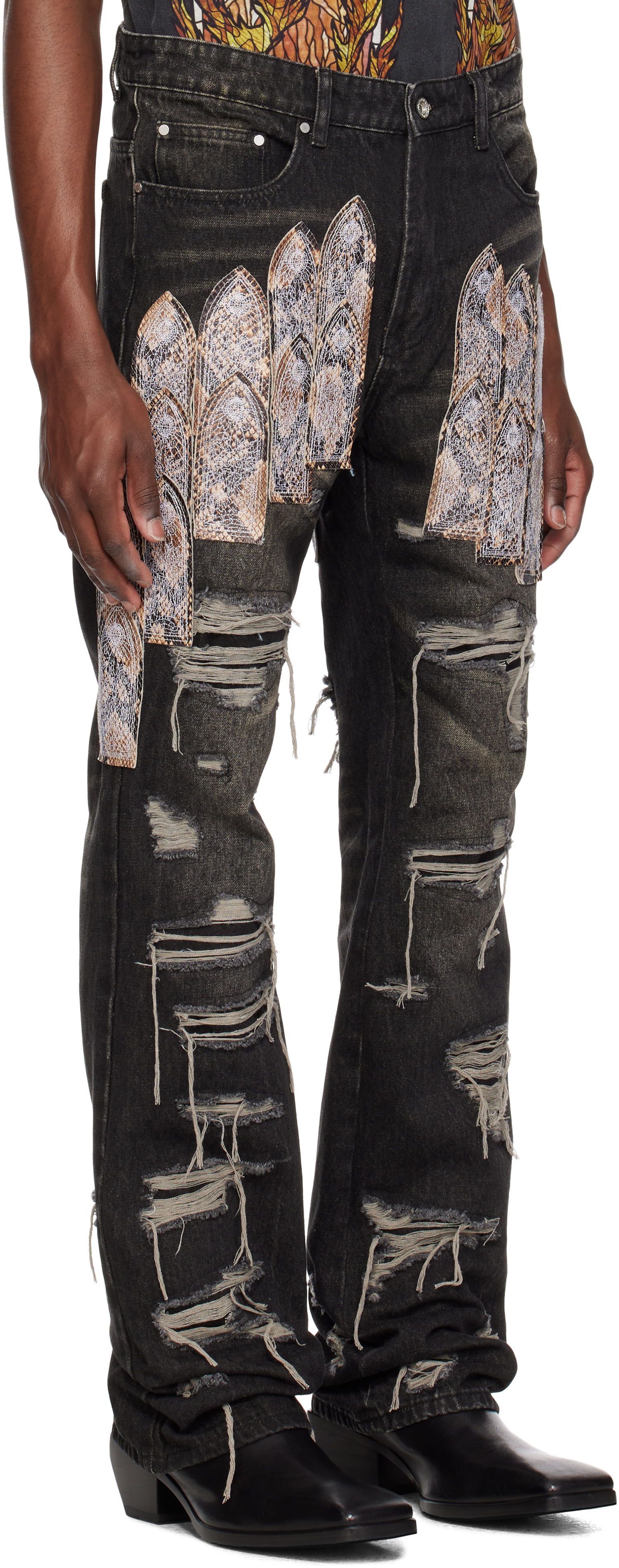 Džínsy Who Decides War Who Decides War Patch Arch Distressed Denim Jeans Čierna | 1120960017SS25, 1