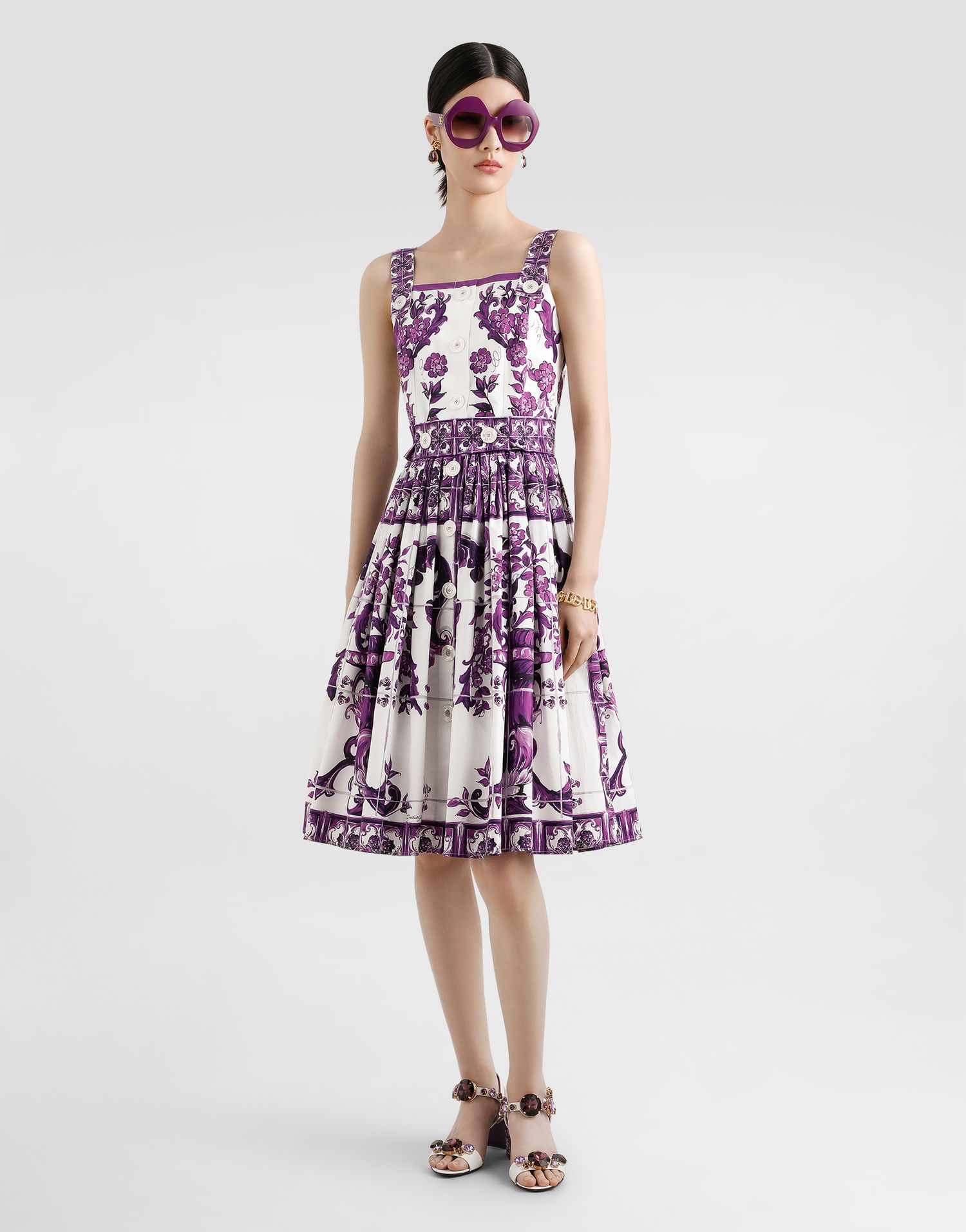 Šaty Dolce & Gabbana Dolce & Gabbana Majolica Print Poplin Fit-and-Flare Dress Fialová | F6TTJTHH5ENIP3TN, 1