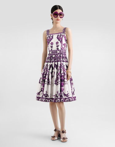 Šaty Dolce & Gabbana Dolce & Gabbana Majolica Print Poplin Fit-and-Flare Dress Fialová | F6TTJTHH5ENIP3TN, 1