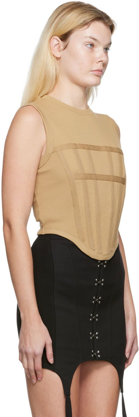 Tielko Dion Lee Rib Knit Corset Tank Top Béžová | C3017R22, 1