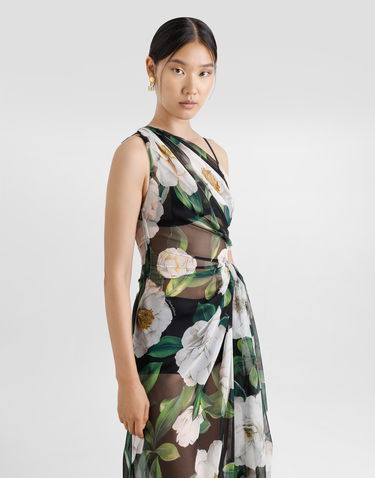 Šaty Dolce & Gabbana Dolce & Gabbana One-Shoulder Gardenia-Print Chiffon Dress Zelené | F6TLHTIS1XDHN5JB, 3