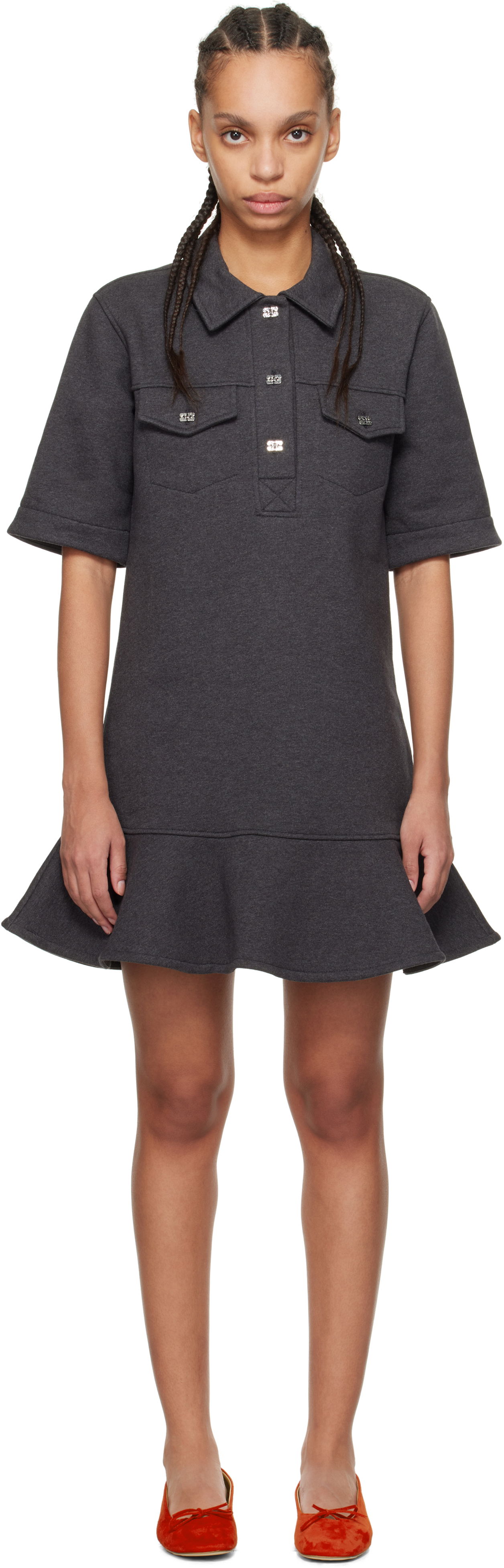 Šaty GANNI Ganni Heavy Fleece Mini Dress Šedá | T4108, 0