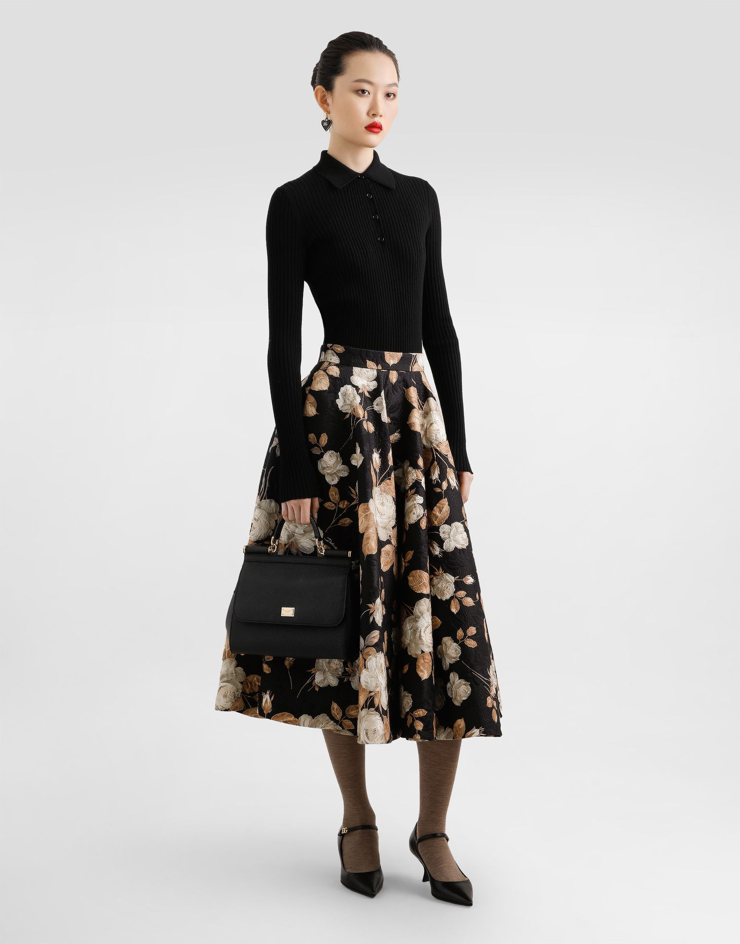 Sukňa Dolce & Gabbana Dolce & Gabbana Vintage Rose-Print Brocade Midi Skirt Čierna | F4C6FTFSTBRHN5QQ, 1