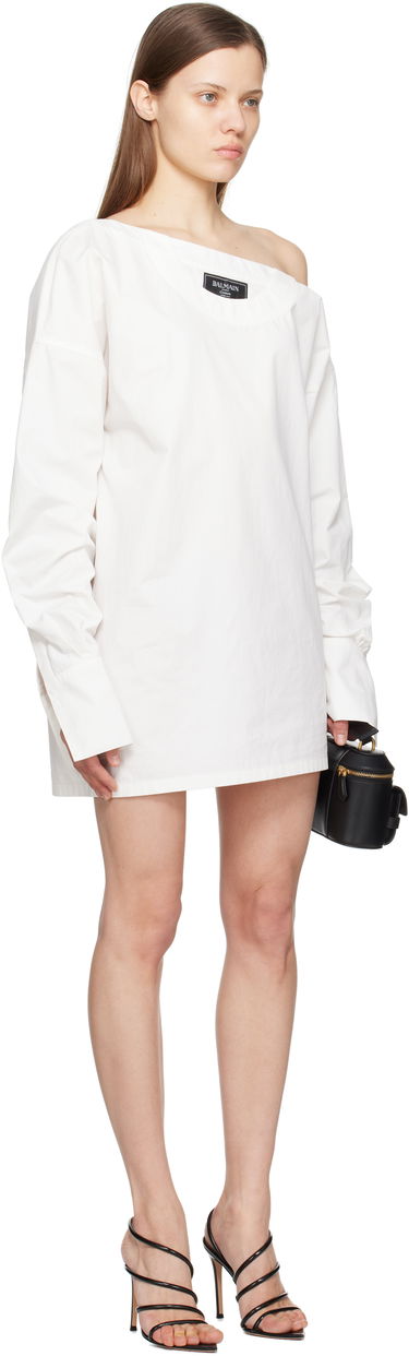 Šaty Balmain Balmain Open Neck Asymmetric Shirt Minidress Biela | EF1R9269CF73, 1