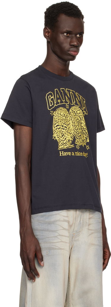 Tričko GANNI GANNI Owls Relaxed Jersey T-Shirt Čierna | T4059, 4