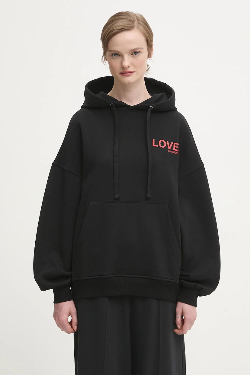 Mikina Fiorucci Cotton Kissing Angels Love Print Relaxed Hoodie Čierna | W25FWSHO002CJ05BK01