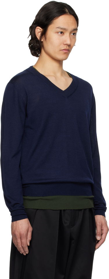 Sveter AMI AMI Paris V-Neck Wool Sweater Navy | HKS266.KN0066, 1