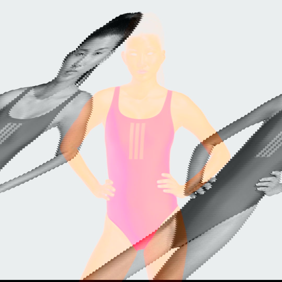 Plavky adidas Performance 3-Stripes V-Back One-Piece Swimsuit Červená | JG5817, 0