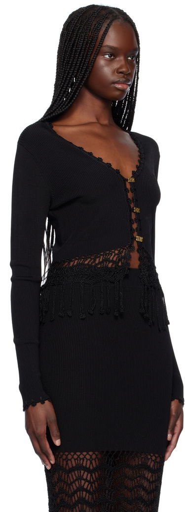 Sveter GANNI Ganni Shiny Viscose Crochet Cardigan Čierna | K2433, 1