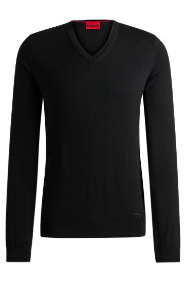 Sveter BOSS Hugo V-Neck Regular-Fit Virgin Wool Sweater Čierna | 50474172, 0