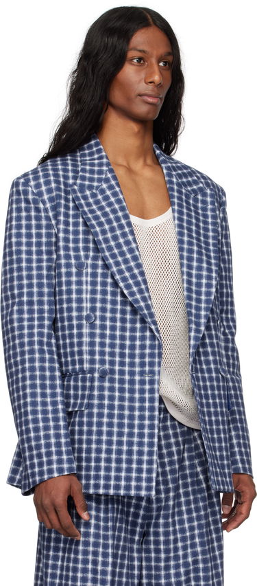Bunda ERL ERL Check Double-Breasted Blazer Modrá | ERL10J038, 1