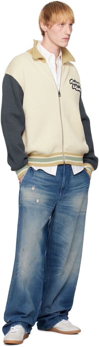 Sveter MAISON KITSUNÉ Maison Kitsuné Knitted College Bomber Jacket Béžová | OM02131KT1139, 3