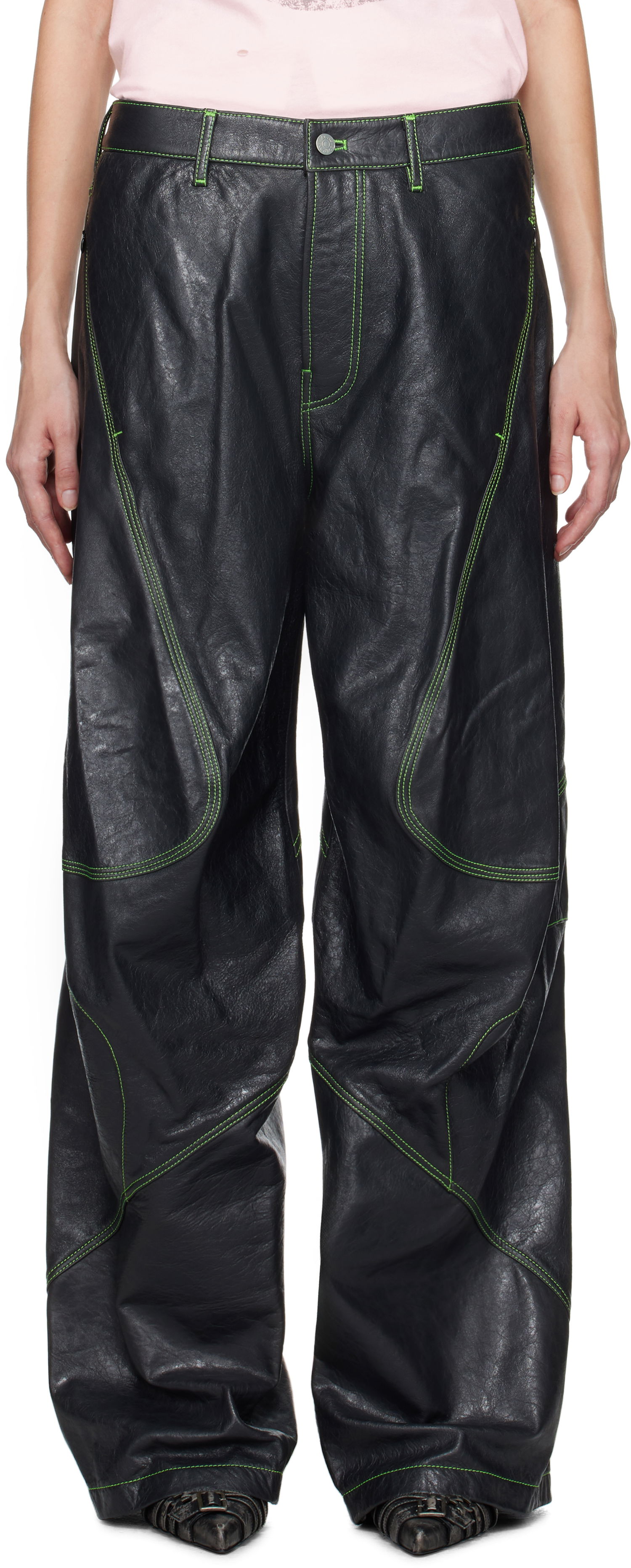 Nohavice Acne Studios Embroidered Leather Pants Čierna | BK0648-, 0
