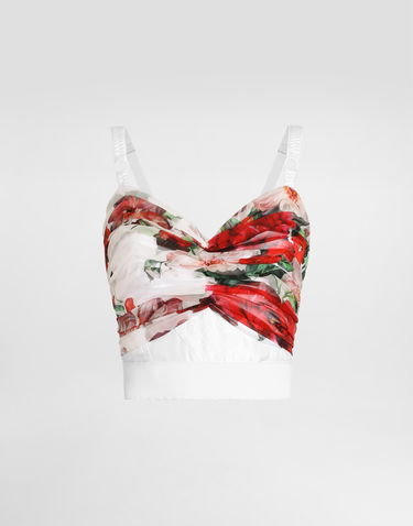 Crop Top Dolce & Gabbana Dolce & Gabbana Rose-Print Marquisette and Chiffon Corset Top Biela | F7AX5TIS1Y6HA5PD, 0