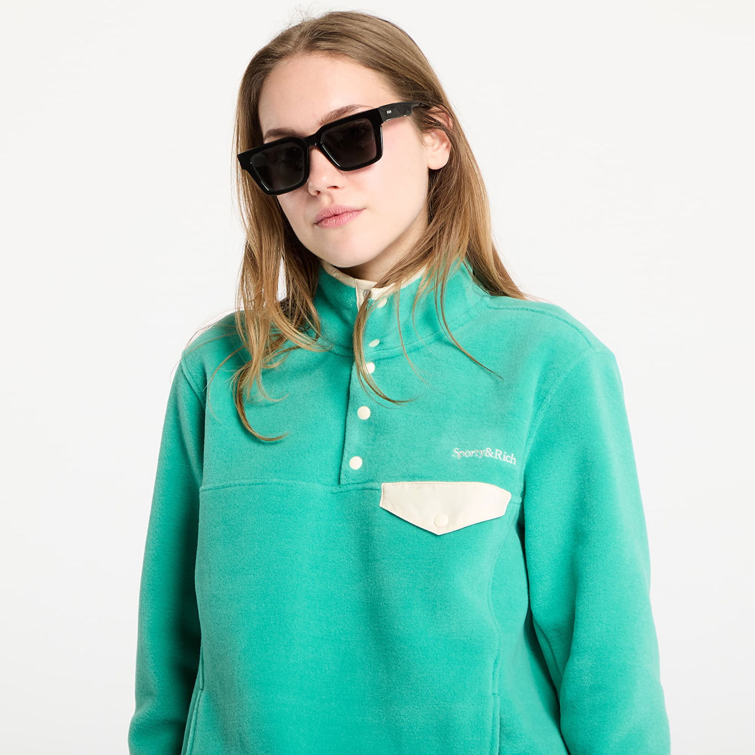 Sveter Sporty & Rich Sporty & Rich Serif Logo Polar Fleece Sweatshirt Zelené | JA047514300GR37, 1