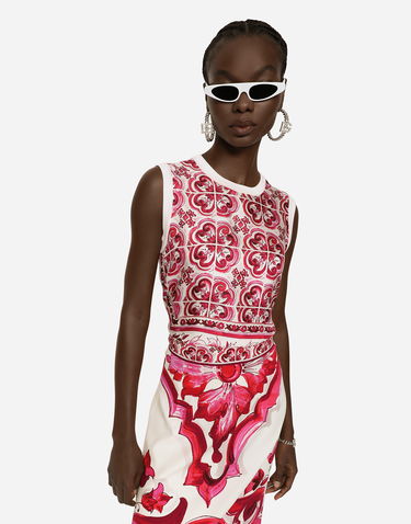 Tielko Dolce & Gabbana Majolica-print Silk & Twill Sweater Biela | FXL34TJBSE7H73TN, 3