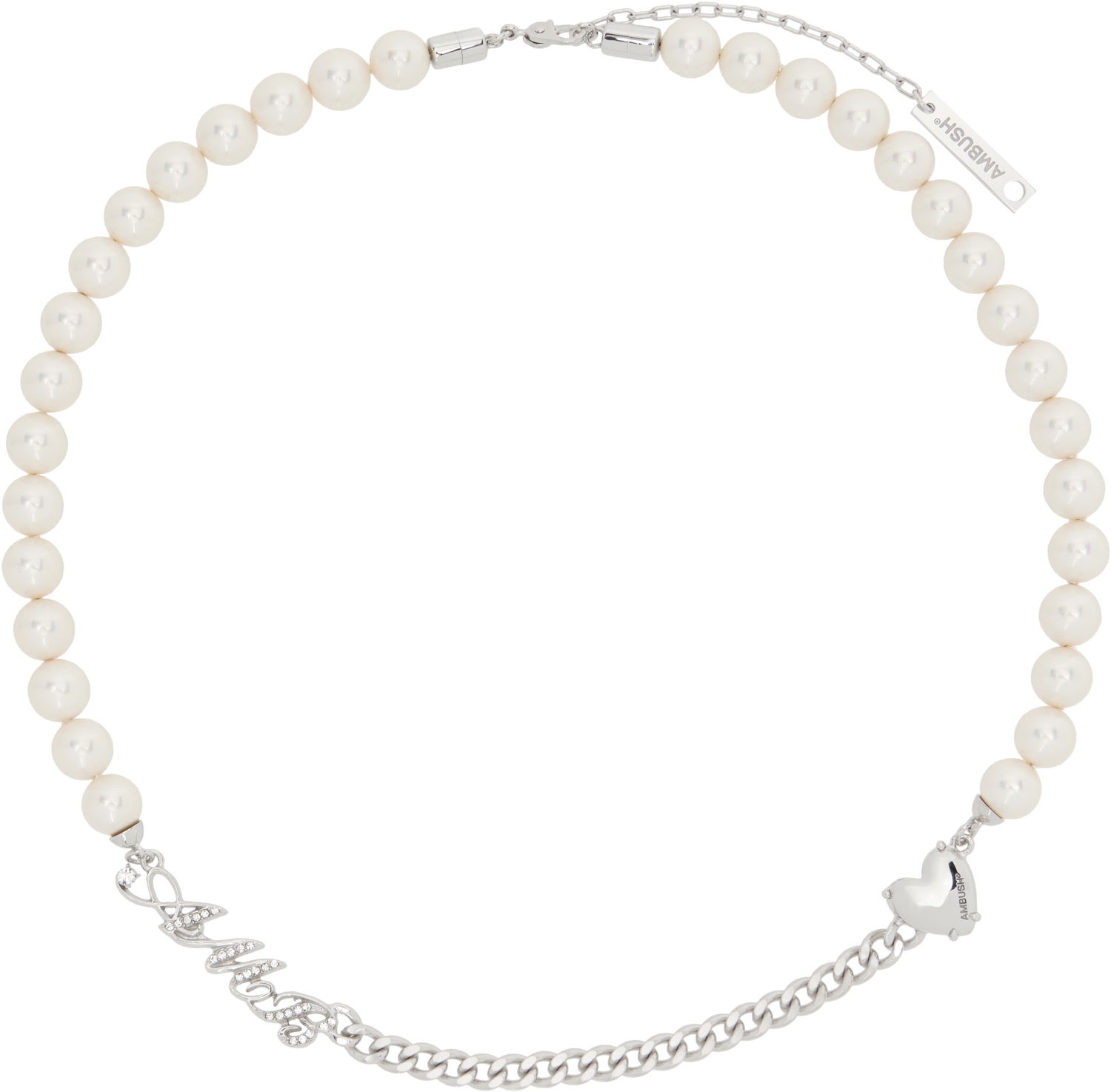 Náhrdelník Ambush AMBUSH Pearl and Chain Mix Necklace Biela | BWOB007F24SIL0017200, 0