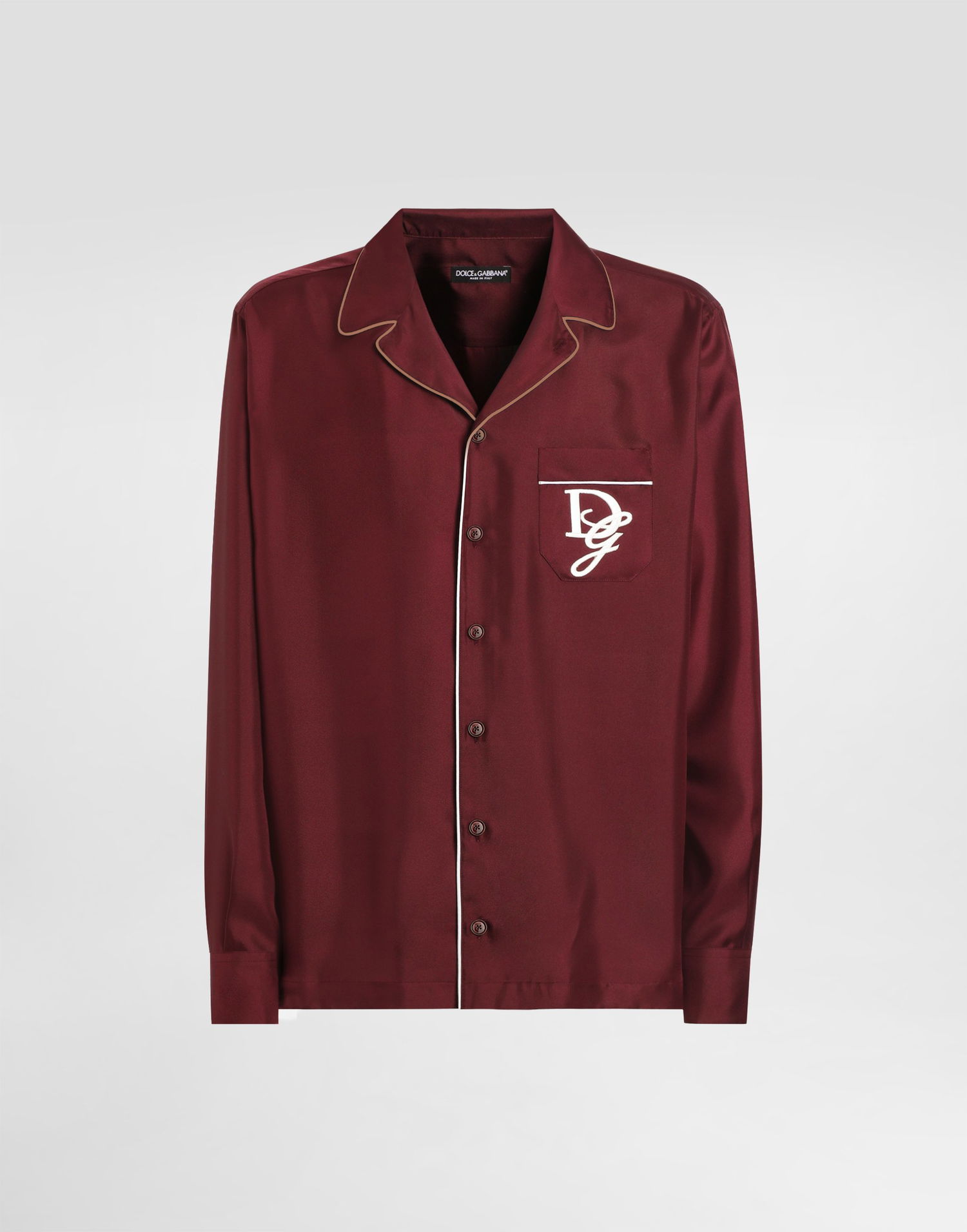 Košeľa Dolce & Gabbana Silk Shirt With Logo Embroidery Vínová | G5IF1ZGJ155R0108, 0