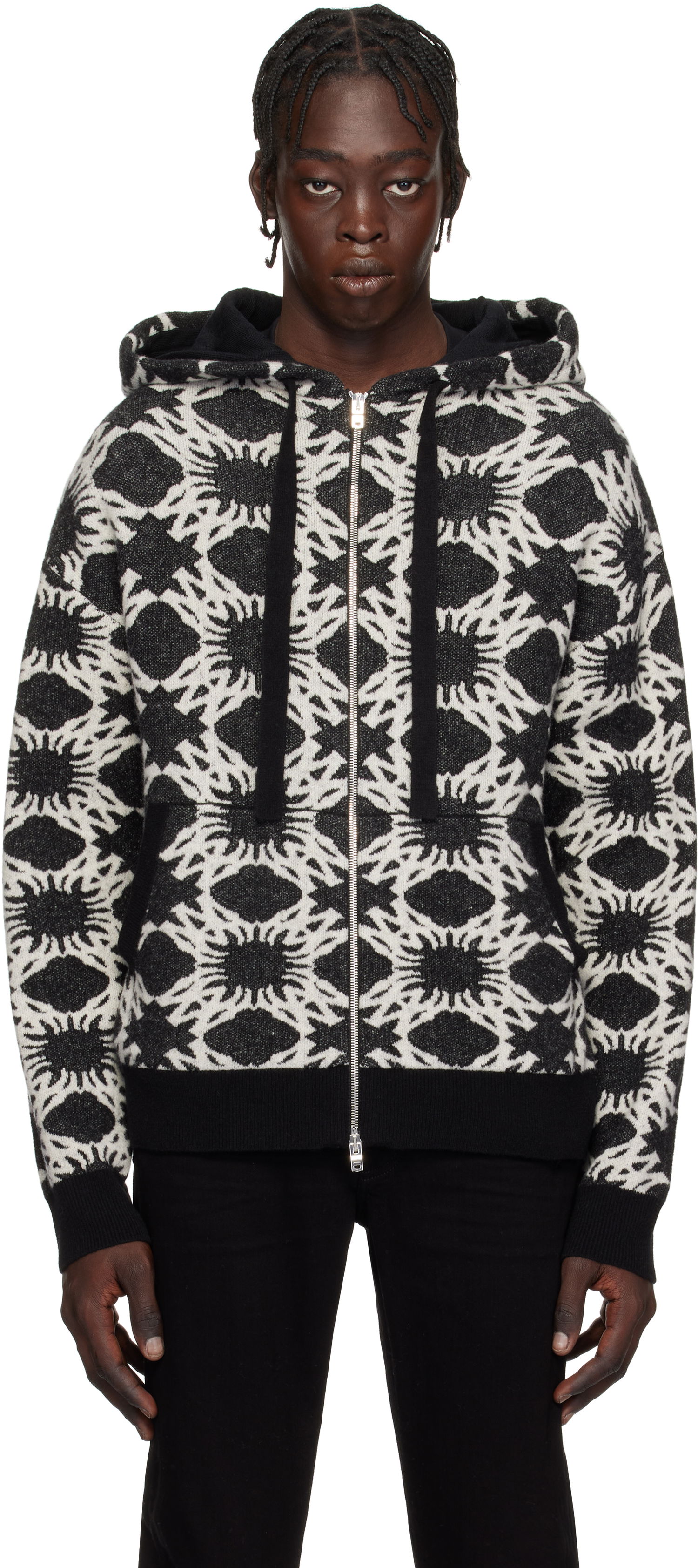 Mikina AMIRI Geometric-Print Knit Zip-Up Hoodie Čierna | AMKNHD1011, 0