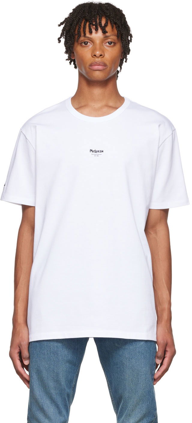 Tričko Alexander McQueen Alexander McQueen Graffiti T-Shirt Biela | 704989QTX91