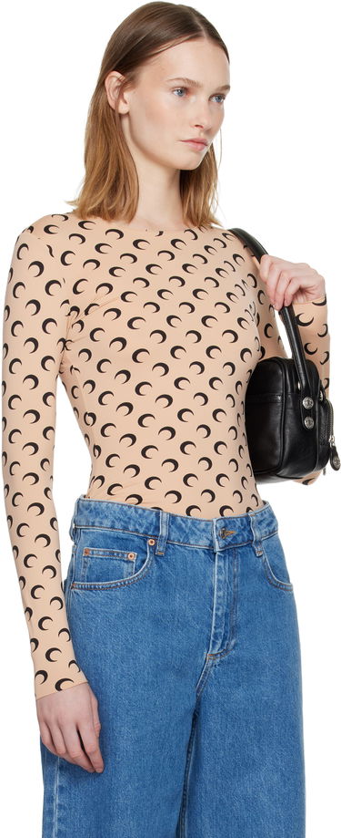 Tričko Marine Serre Marine Serre Recycled Moon Jersey Second Skin Long Sleeve Crewneck T-shirt Béžová | WTS006A CJER0001, 1