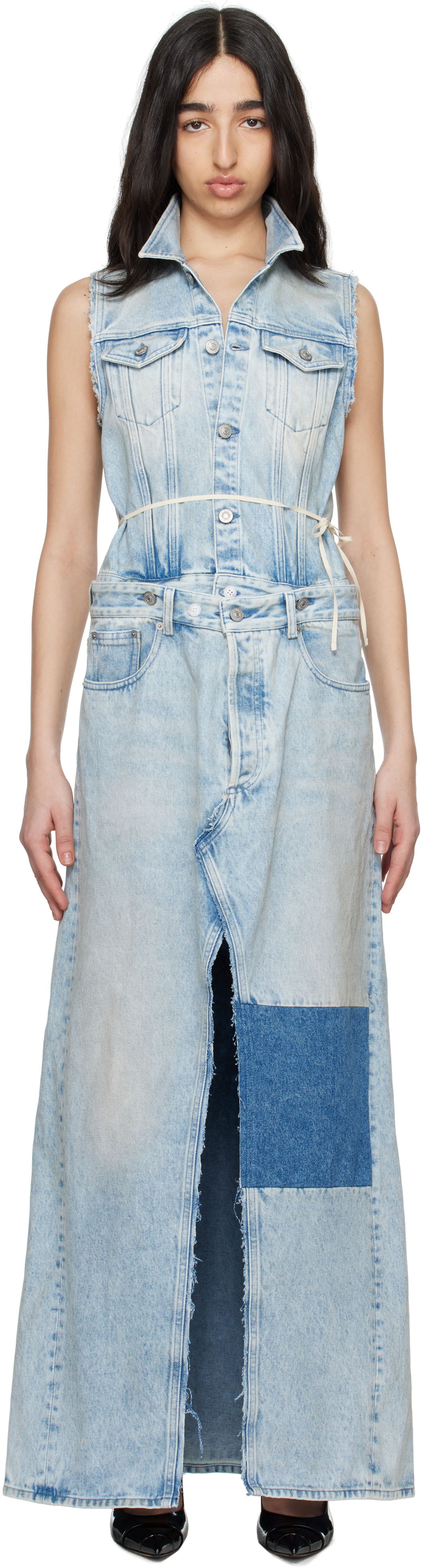 Šaty Maison Margiela MM6 Maison Margiela Paneled Denim Maxi Dress Modrá | S62DG0046 M30018, 0