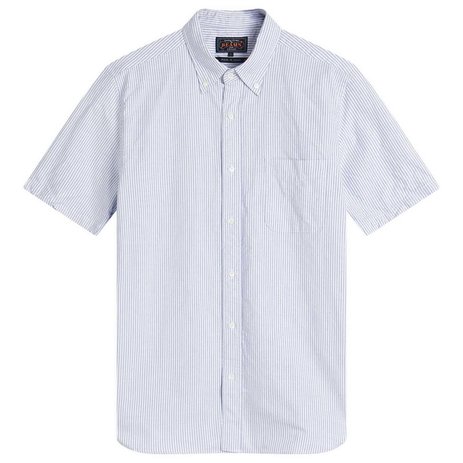 Košeľa BEAMS Beams Plus Button Down Short Sleeve Shirt, Size Large Modrá | 3801-0025-139-75, 1