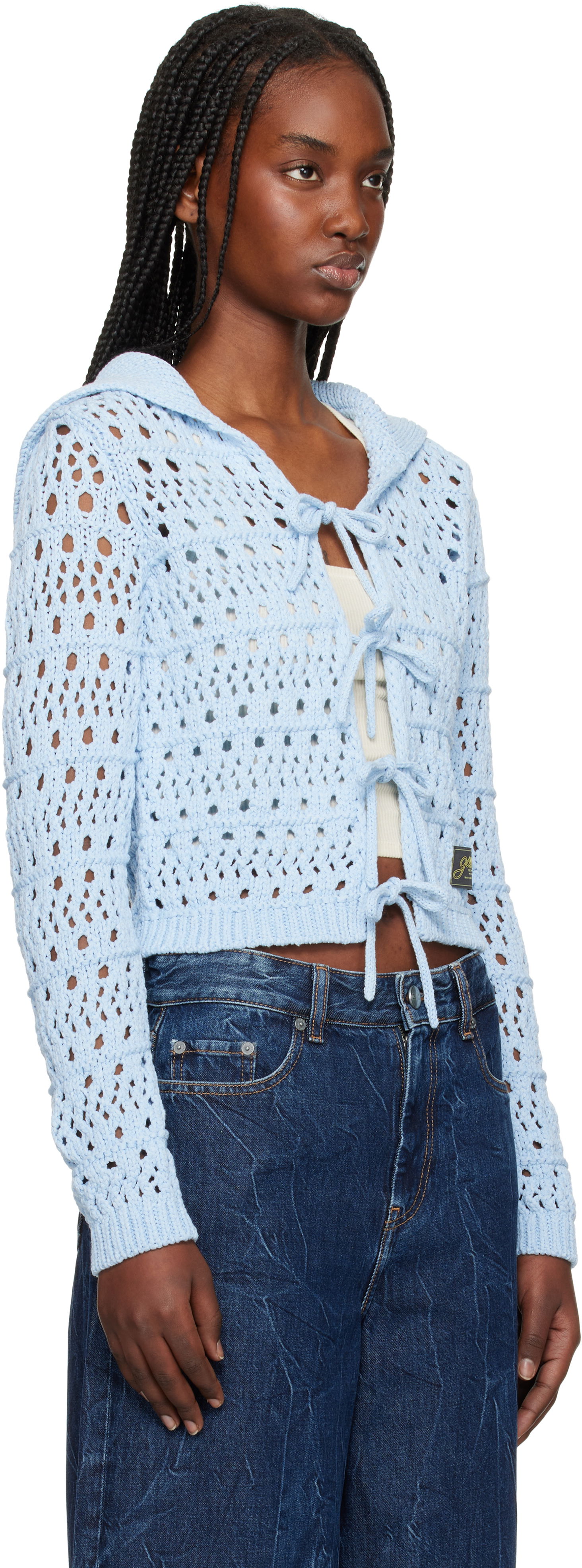 Sveter GANNI Ganni Tie String Knit Cardigan Modrá | K2429, 1