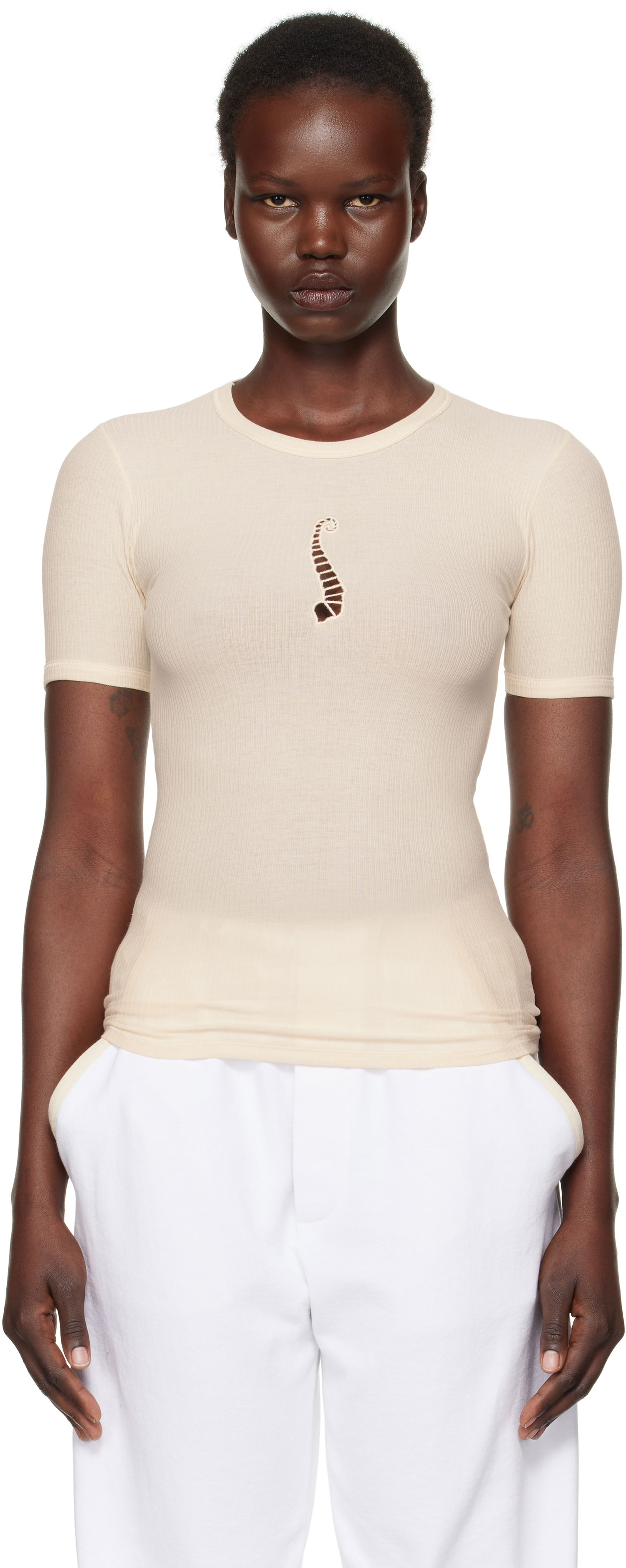 Tričko Baserange Baserange Tower Cutout Ribbed T-Shirt Béžová | TOTWS-RB-SP25, 0