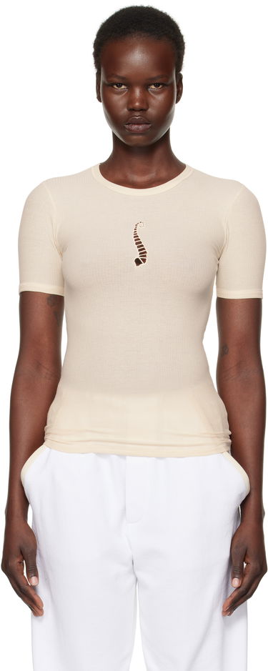 Tričko Baserange Baserange Tower Cutout Ribbed T-Shirt Béžová | TOTWS-RB-SP25, 0