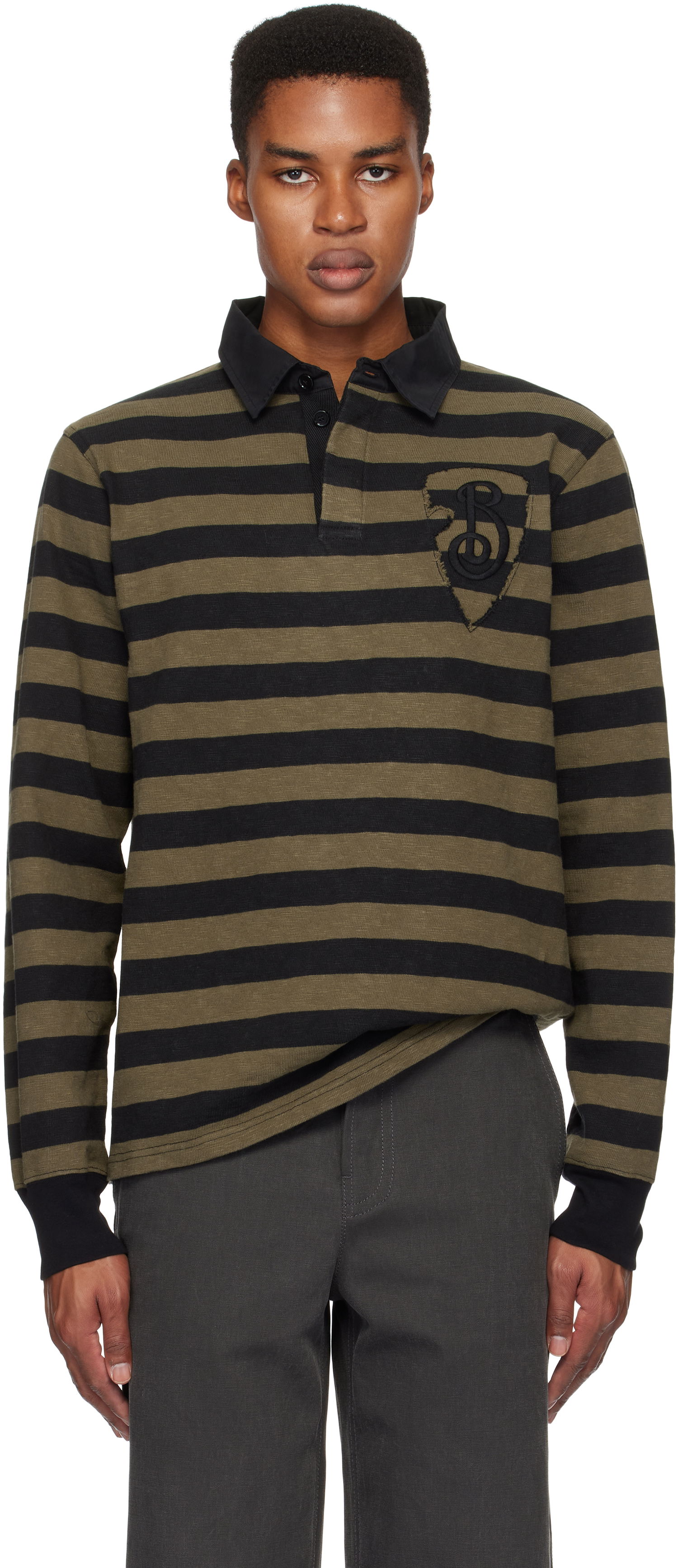Polo tričko Burberry Striped Cotton Long-Sleeve Polo Zelené | 8097596, 0