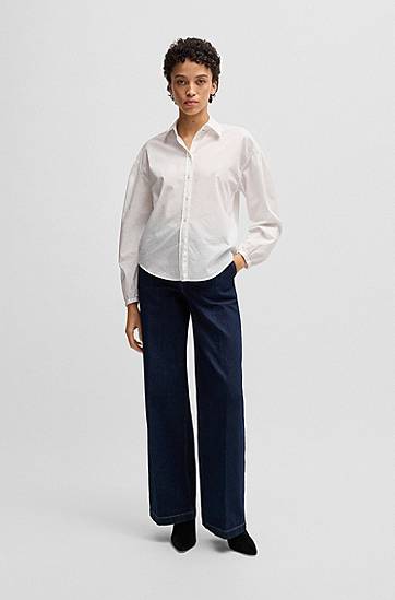Košeľa BOSS Regular-Fit Cotton Poplin Blouse with Point Collar Biela | 50538846, 1