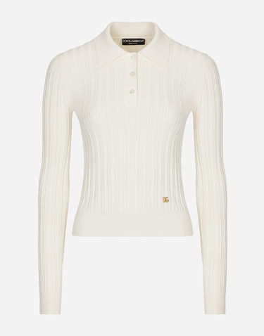 Polo tričko Dolce & Gabbana Cropped Ribbed Viscose Polo Shirt Biela | FXZ02TJDMA2W0800, 0