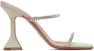Doplnky Amina Muaddi Amina Muaddi Gilda Crystal-Embellished Heeled Sandals Béžová | GILDA SLIPPER CL CANVAS, 0