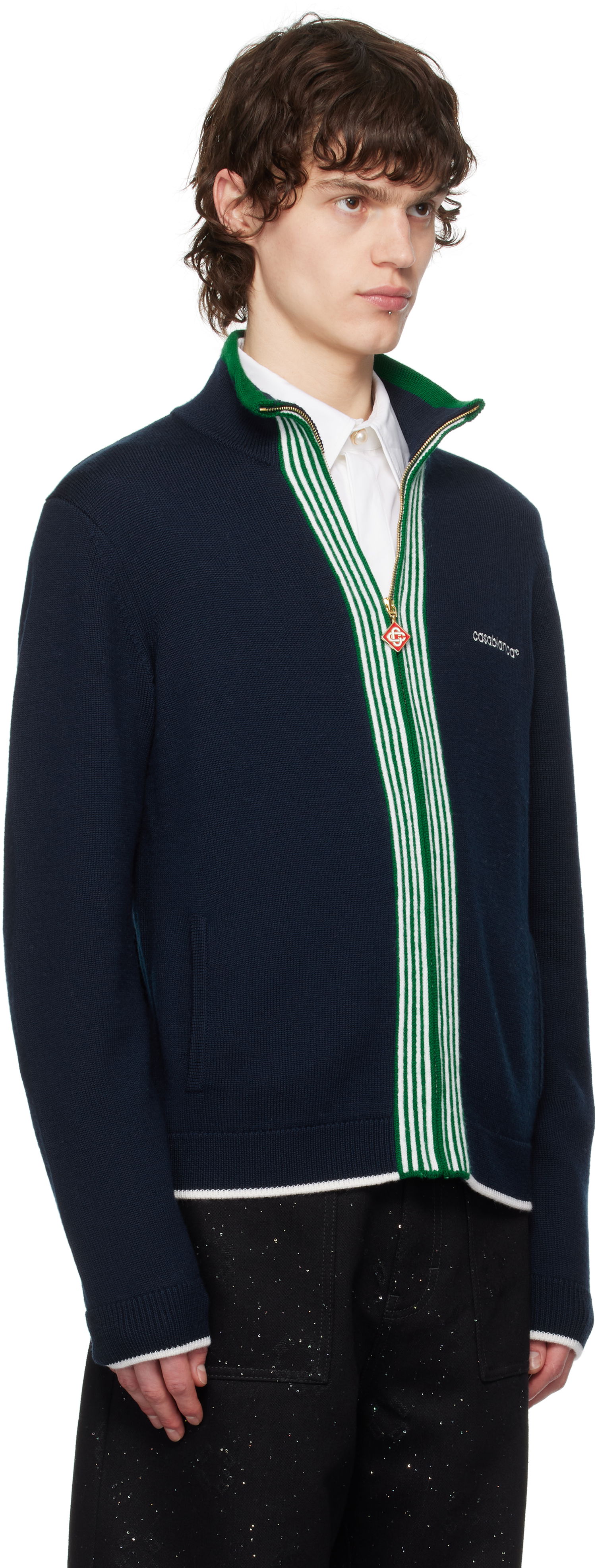 Sveter Casablanca Casablanca Knit Tennis Track Sweater Navy | MPS25-KW-845-01, 1