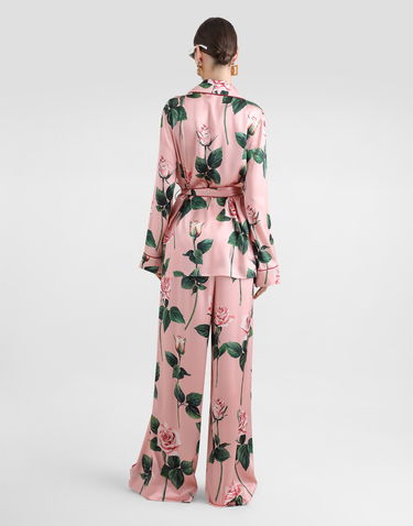 Pyžamo Dolce & Gabbana Dolce & Gabbana Rose-Print Satin Pajama Shirt Ružová | F5T44TFSA7DHF5IZ, 2